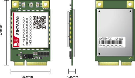 [SIM7600NA PCIE] 
The SIM7600-PCIE series is the LTE Cat 1 module which supports wireless communication modes of LTE-TDD/ LTE-FDD/HSPA+/GSM/GPRS/EDGE etc. It supports maximum 10Mbps downlink rate and 5Mbps uplink rate.